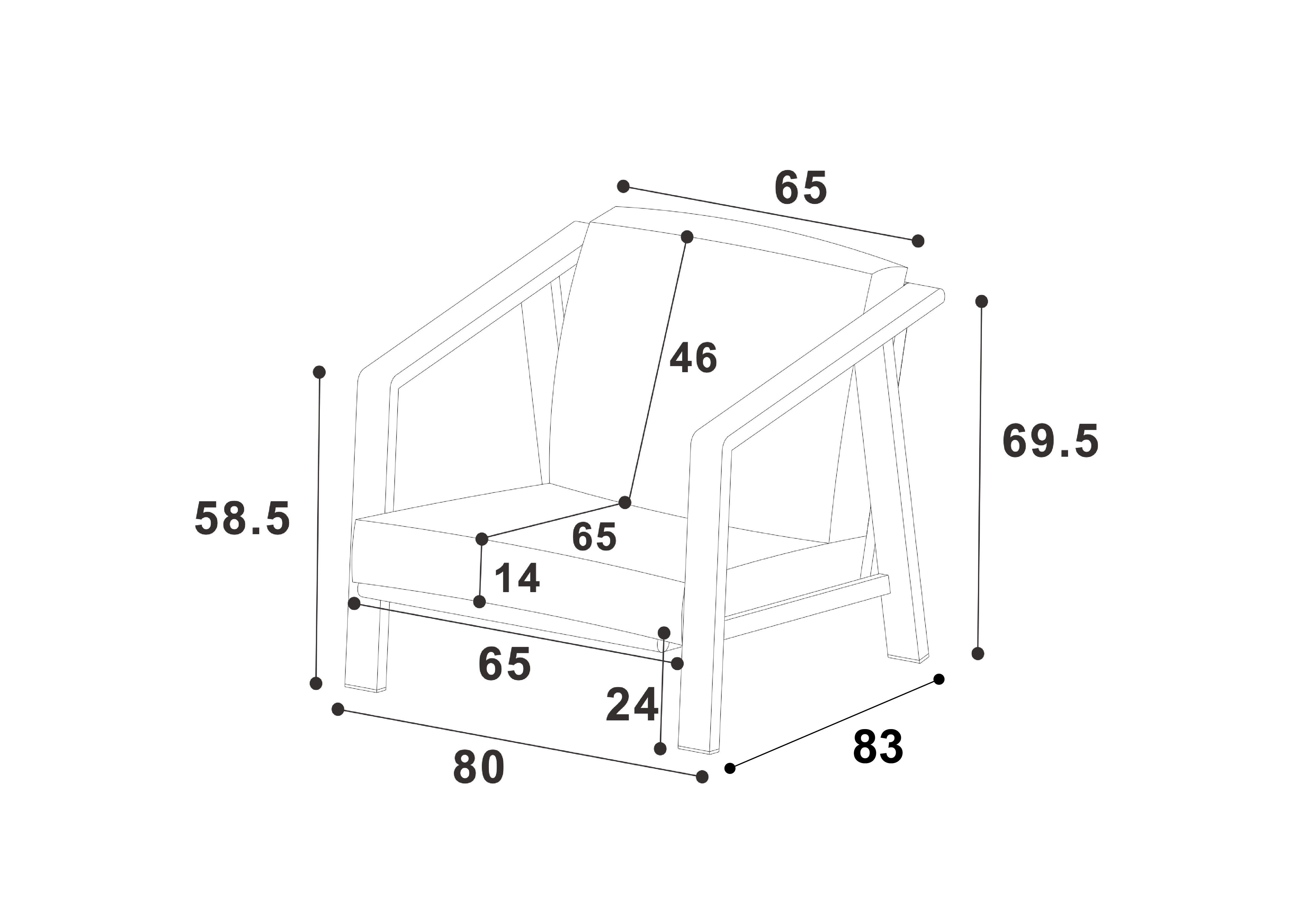 Alora 3 Seat Lounge Set dimensions